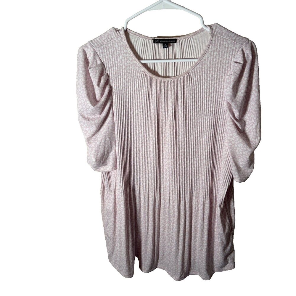 Adrianna Papell Blouse Women's Medium Purple Pleated Short Sleeve Round Neck